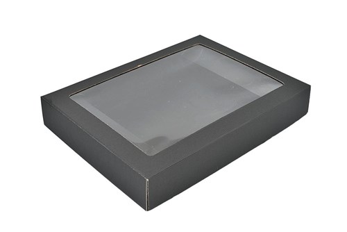 Pudełka karbowane czarne 350x300x90mm z oknem, 10szt