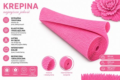 Krepina Włoska 180g Różowa 50×250 cm Profesjonalna Bibuła Dekoracyjna