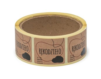 Naklejki papierowe kraftowe samoprzylepne Rękodzieło 35x40mm, rolka 200szt