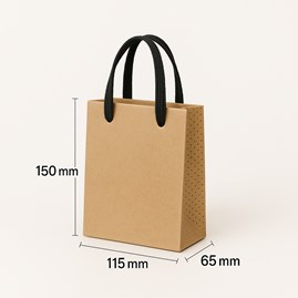 Mała brązowa papierowa torba kraft z uchwytem wstążkowym 115x65x150mm