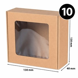 Brązowe tekturowe pudełko ozdobne EKO z okienkiem 130x130x40mm, pakiet 10szt