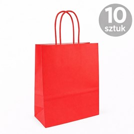 Torba papierowa czerwona 180×80×225 mm z uchwytem kraft 10 sztuk