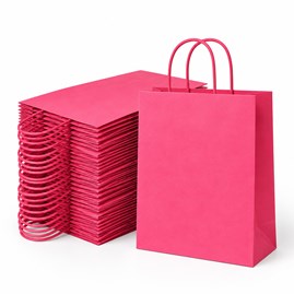 50 różowych toreb papierowych 230 × 120 × 300 mm z uchwytem skręcanym typu kraft, gramatura 90 g/m²