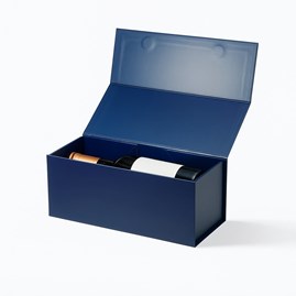 Granatowe pudełko magnetyczne na wino 255x110x105mm, składane opakowanie prezentowe