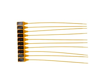 Żółta plomba plastikowa zabezpieczająca Unix L 385mm z metalowym oczkiem, komplet 10szt