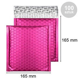 Koperty bąbelkowe metaliczne różowe CD 165x165mm, zestaw 100szt z paskiem klejącym