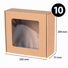 Brązowe pudełko kartonowe EKO z okienkiem 200x200x75mm, pakiet 10szt