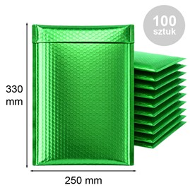 Zielone metaliczne koperty bąbelkowe G17 z zamknięciem HK, opakowanie 100szt