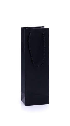 50 eleganckich czarnych toreb prezentowych na pojedynczą butelkę wina lub szampana, format 115 × 90 × 355 mm, papier kartonowy 210 g/m², matowe wykońc