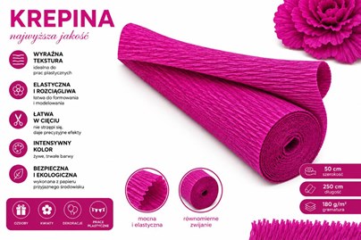 Krepina Włoska 180g Fuksja 50×250 cm Profesjonalna Bibuła Dekoracyjna