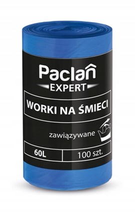Worki na śmieci Paclan Expert 60L zawiązywane, opakowanie 100szt na rolce