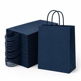 25 granatowych toreb papierowych 230 × 120 × 300 mm 90 g/m² z uchwytem skręcanym typu kraft