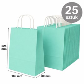 Torba papierowa pastelowa zielona 180x80x225mm z uchwytem skręcanym, 25szt