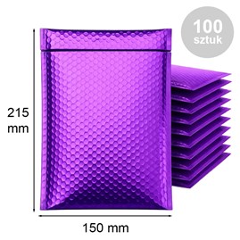 Fioletowe metaliczne koperty bąbelkowe 150x215mm, pakiet 100szt z paskiem HK