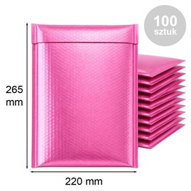 Koperty bąbelkowe metaliczne 220x265mm Różowe x100