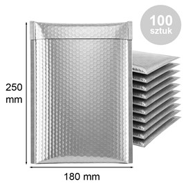 Koperty bąbelkowe metaliczne srebrne D14, 100szt, rozmiar wewnętrzny 180x250mm