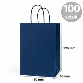 Granatowa torba papierowa kraft 180x80x225mm z uchwytem skręcanym, 100szt