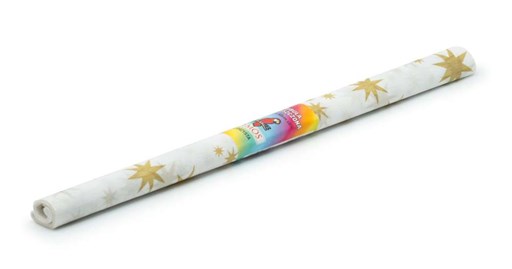 Biała bibuła marszczona w złote gwiazdy, rolka 50x200cm do dekoracji prezentów