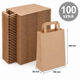 Brązowa torba papierowa kraft 180x85x230mm z płaskim uchwytem, 100szt
