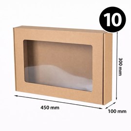 Pudełko ozdobne prezentowe EKO brąz z okienkiem 450x300x100mm, pakiet 10szt