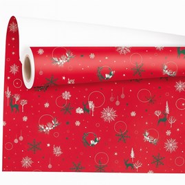 Czerwony papier ozdobny 0,69x50 m z nadrukiem reniferów – świąteczny styl klasyczny