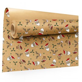 Świąteczny papier kraft z nadrukiem Mikołajów 0,69x50 m – rustykalny styl świąt