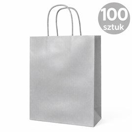 Torba papierowa srebrna 180×80×225 mm z uchwytem 100 sztuk