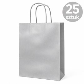 Torba papierowa srebrna 180×80×225 mm z uchwytem 25 sztuk