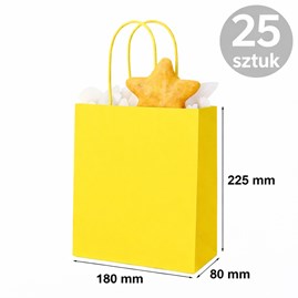 Torba papierowa żółta 180×80×225 mm z uchwytem kraft 25 sztuk